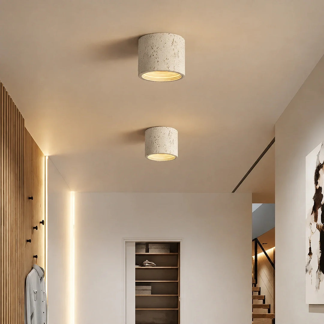 Vaelis Wabi-Sabi Cylindrical Travertine Ceiling Lamp