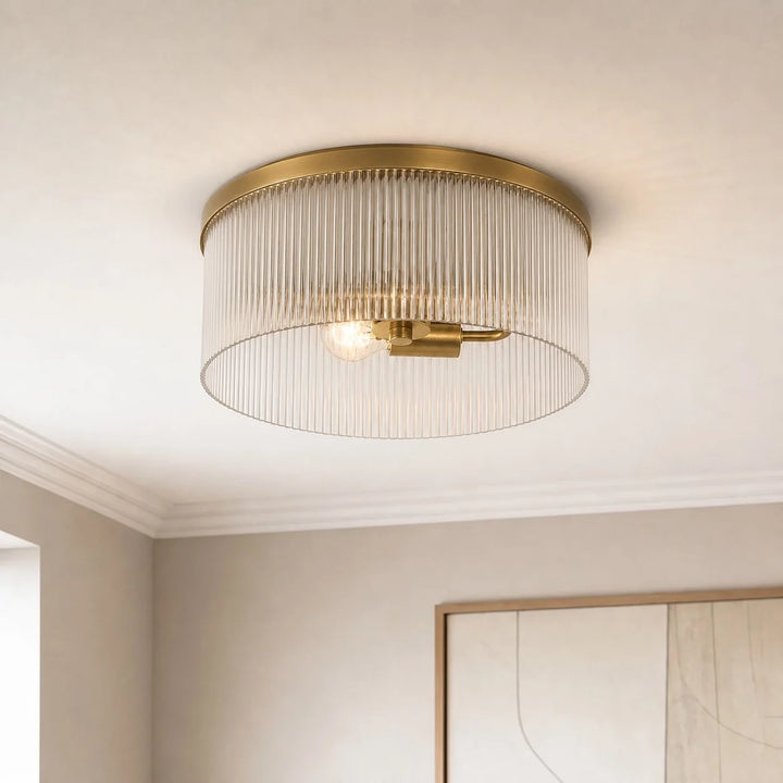 Vesper Farmhouse Round Ribbed Glass Flush Mount Ceiling Light
