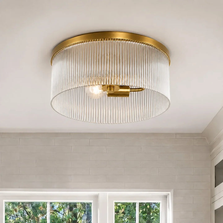 Vesper Farmhouse Round Ribbed Glass Flush Mount Ceiling Light