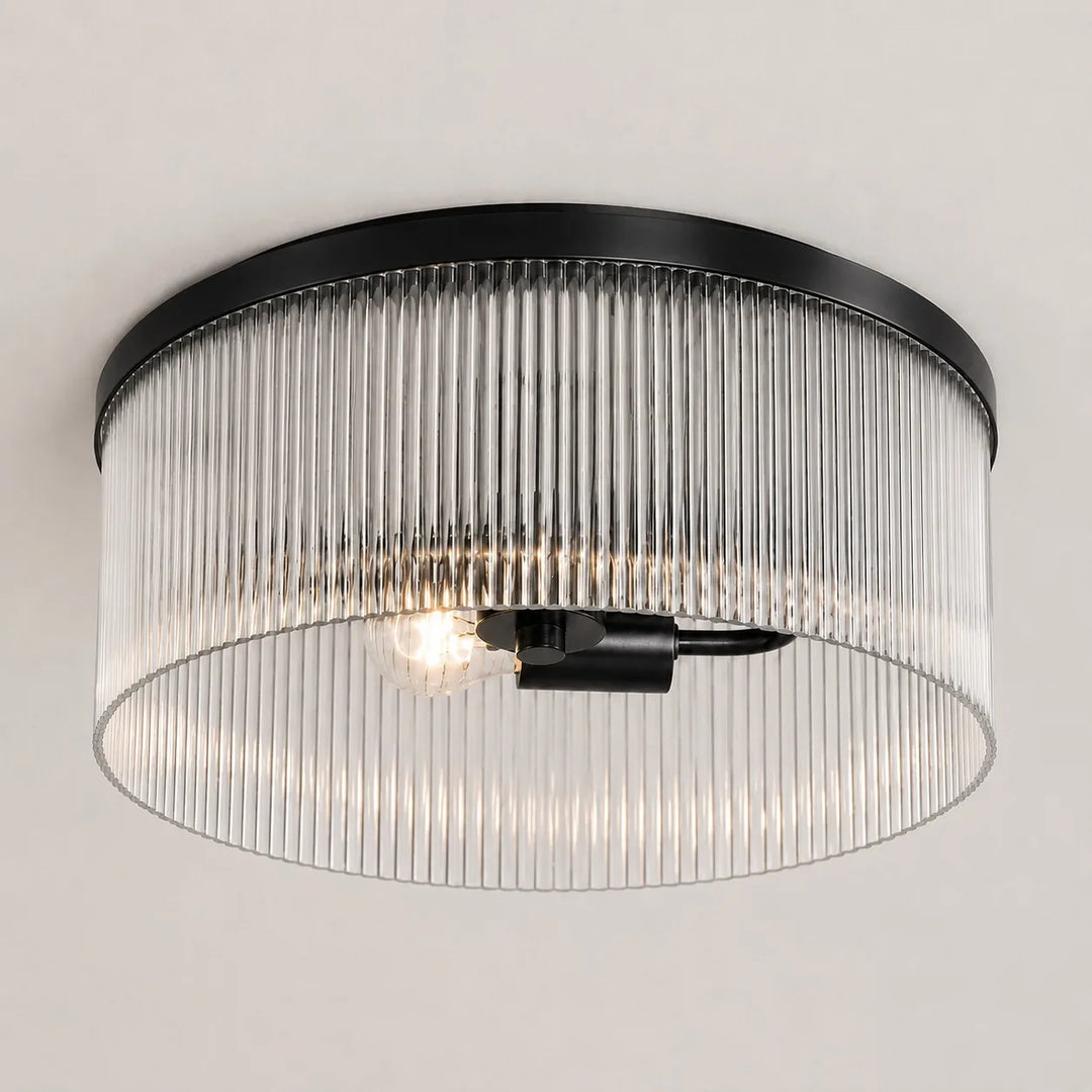 Vesper Farmhouse Round Ribbed Glass Flush Mount Ceiling Light