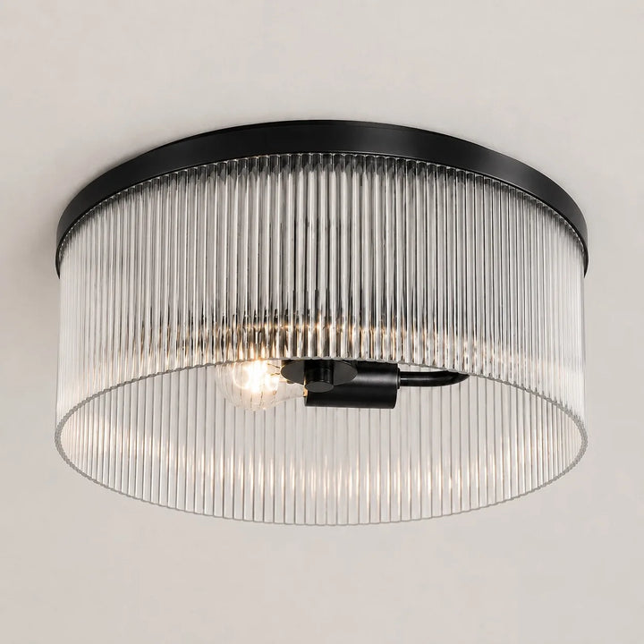 Vesper Farmhouse Round Ribbed Glass Flush Mount Ceiling Light