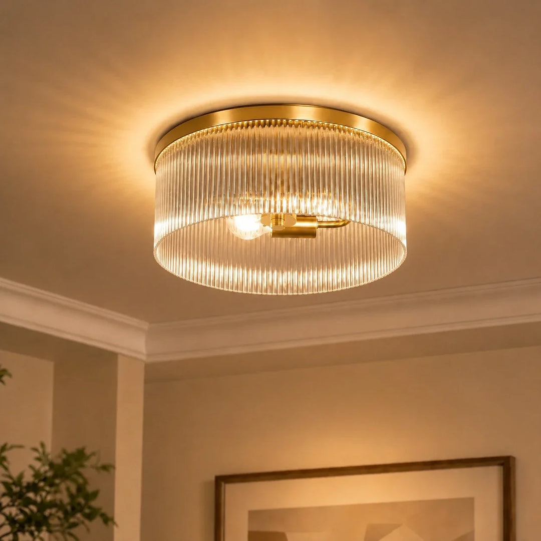 Vesper Farmhouse Round Ribbed Glass Flush Mount Ceiling Light