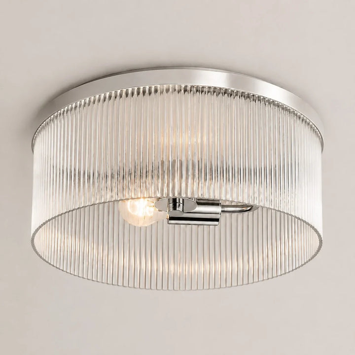 Vesper Farmhouse Round Ribbed Glass Flush Mount Ceiling Light