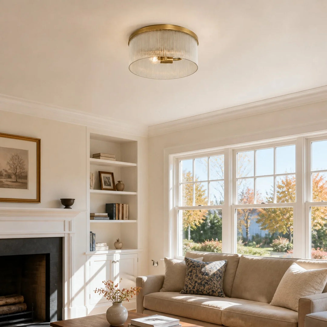 Vesper Farmhouse Round Ribbed Glass Flush Mount Ceiling Light