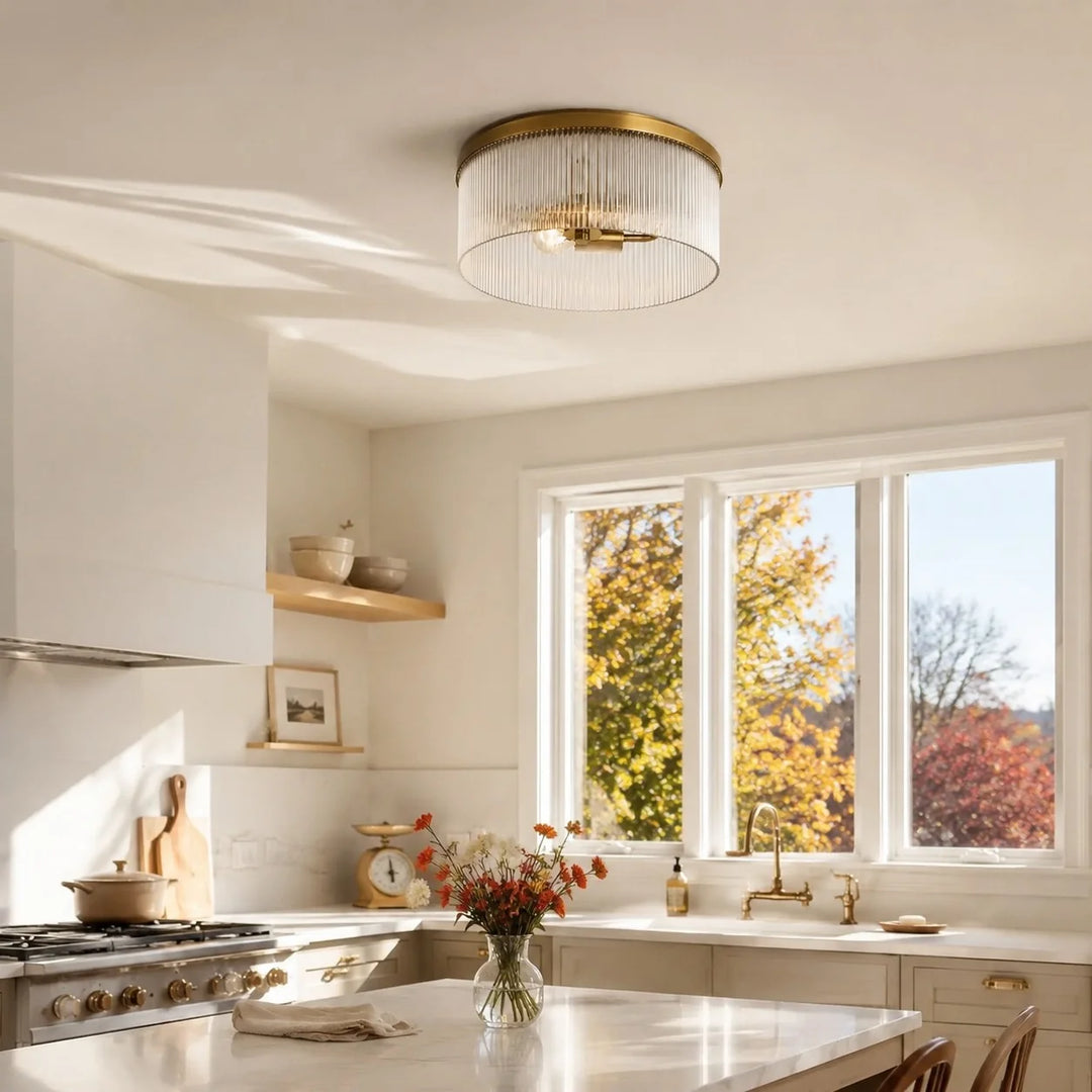 Vesper Farmhouse Round Ribbed Glass Flush Mount Ceiling Light