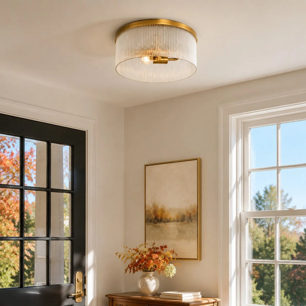Vesper Farmhouse Round Ribbed Glass Flush Mount Ceiling Light