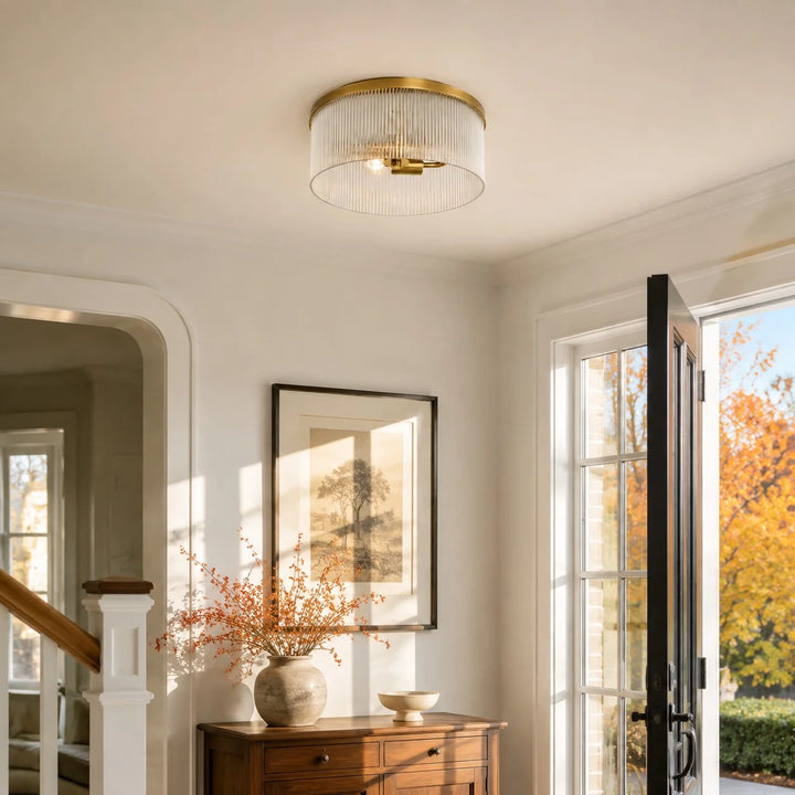 Vesper Farmhouse Round Ribbed Glass Flush Mount Ceiling Light