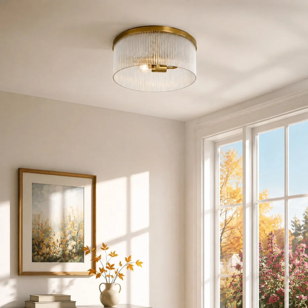 Vesper Farmhouse Round Ribbed Glass Flush Mount Ceiling Light