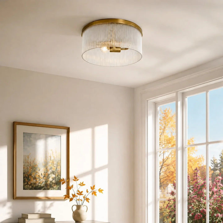 Vesper Farmhouse Round Ribbed Glass Flush Mount Ceiling Light