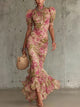 Women's Puff-Sleeve Vintage-Style Maxi Summer Dress in Pink – image 1