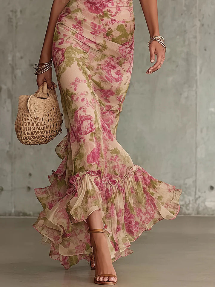 Women's Puff-Sleeve Vintage-Style Maxi Summer Dress in Pink – image 3