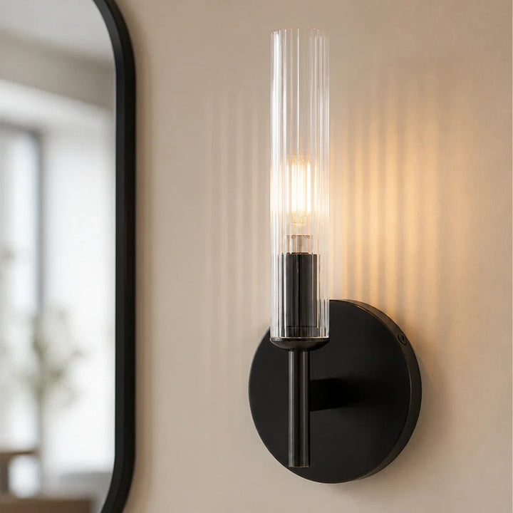 Vireo Farmhouse Copper Ribbed Glass Tube Sconce