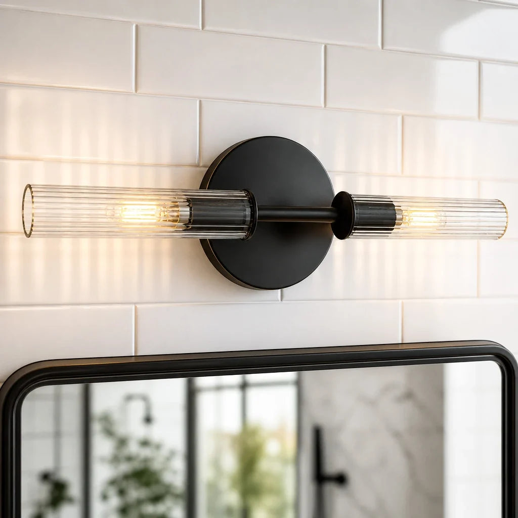 Vireo Farmhouse Copper Ribbed Glass Tube Sconce
