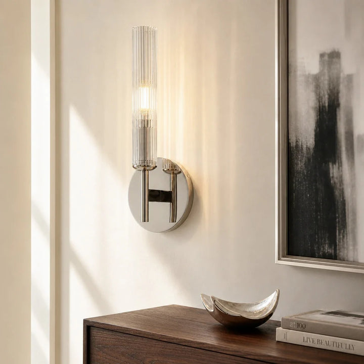 Vireo Farmhouse Copper Ribbed Glass Tube Sconce