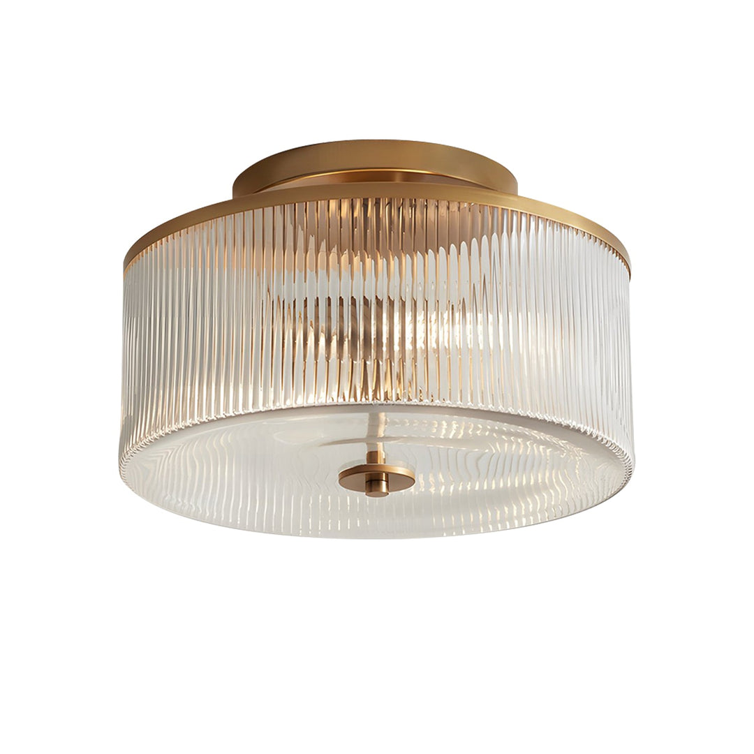 Vireo Farmhouse Drum-Shaped Ribbed Glass Ceiling Light