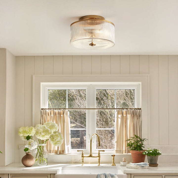 Vireo Farmhouse Drum-Shaped Ribbed Glass Ceiling Light