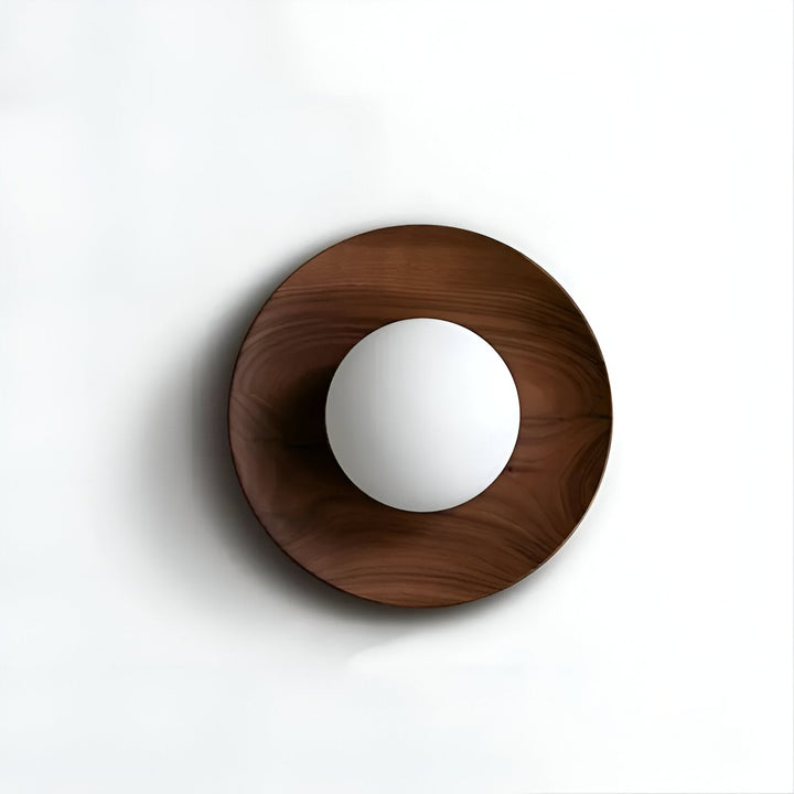 Natural Wood Wall Light with Opal Globe | Walnut or Oak Tone