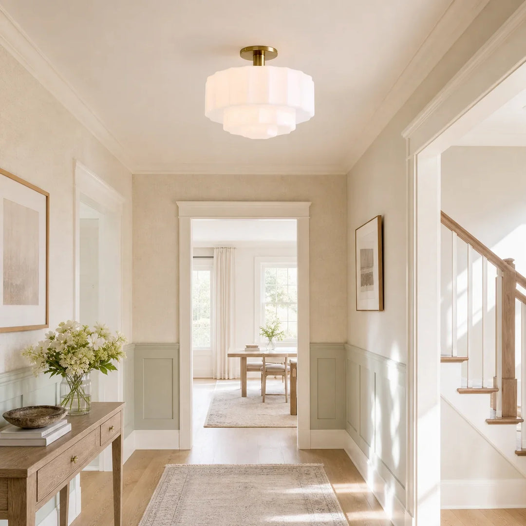 Wren Modern Tiered Textured Milk Glass Flush Mount (14")