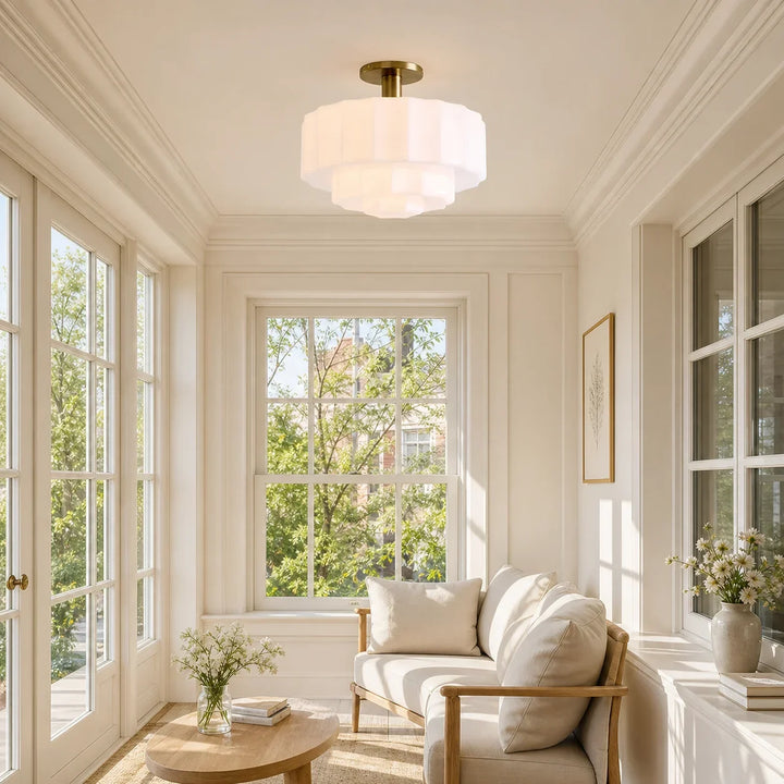 Wren Modern Tiered Textured Milk Glass Flush Mount (14")