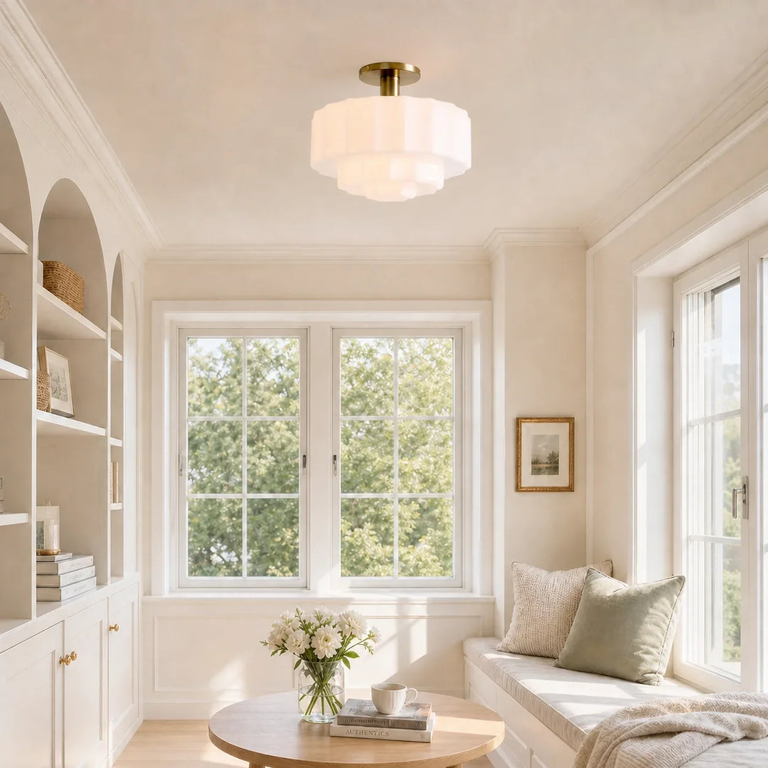Wren Modern Tiered Textured Milk Glass Flush Mount (14")