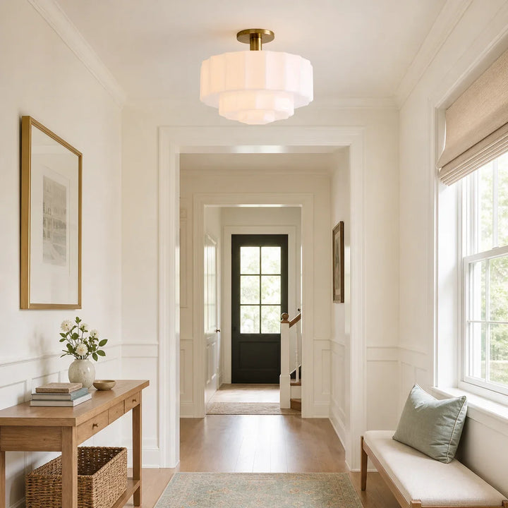 Wren Modern Tiered Textured Milk Glass Flush Mount (14")