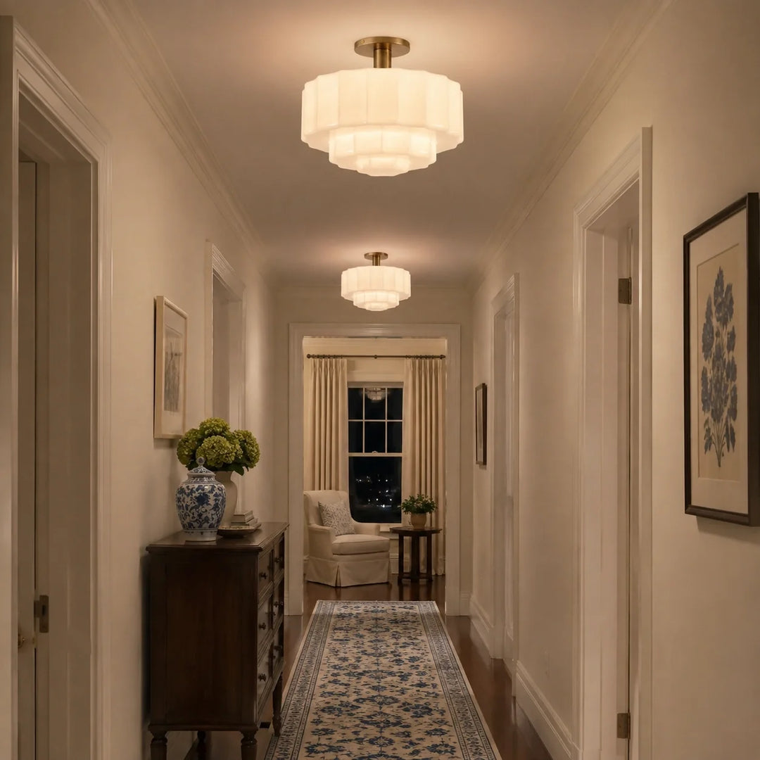 Wren Modern Tiered Textured Milk Glass Flush Mount (14")