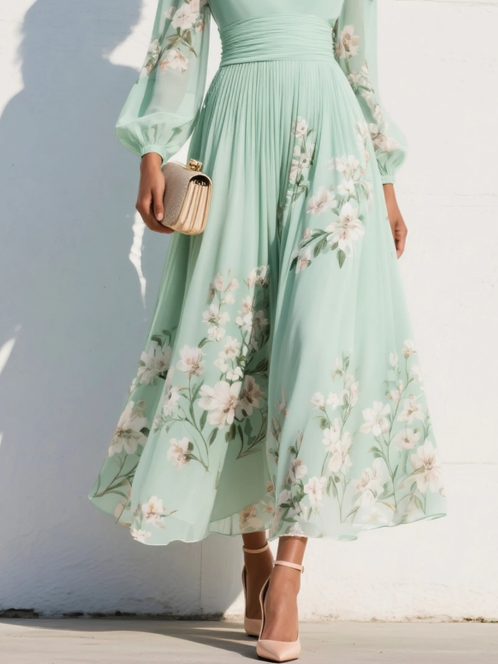 Women's V-Neck Floral Midi Summer Dress in Light Green – image 5