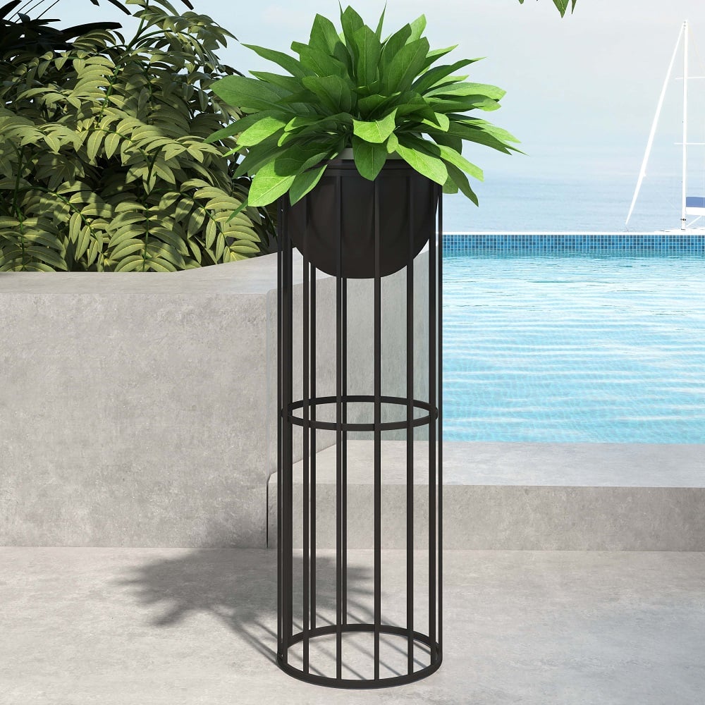 Black Metal Plant Pot with Stand