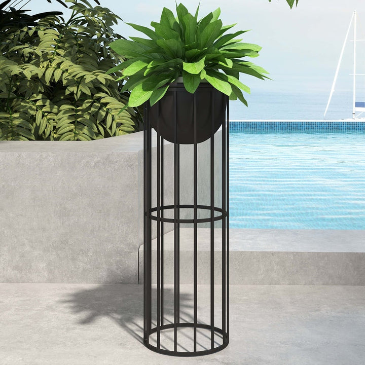 Black Metal Plant Pot with Stand