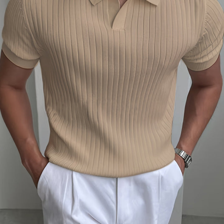Men's Short-Sleeve Ribbed Open-Collar Summer Polo Shirt – image 5