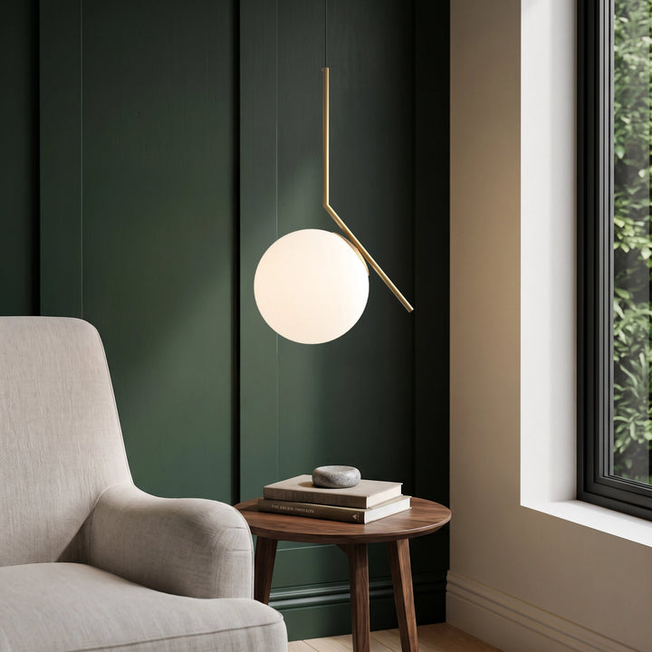 Opal Globe and Ring Pendant Light | Brass or Black