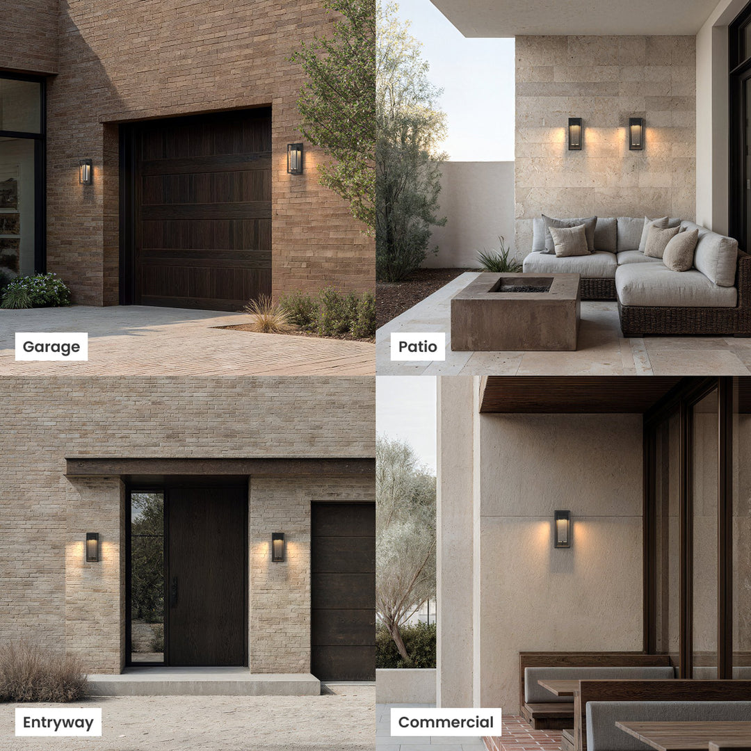 Open-Frame Outdoor Wall Light | Seeded Glass Core, Black