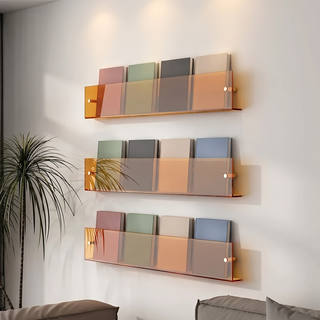 Orange acrylic wall shelves