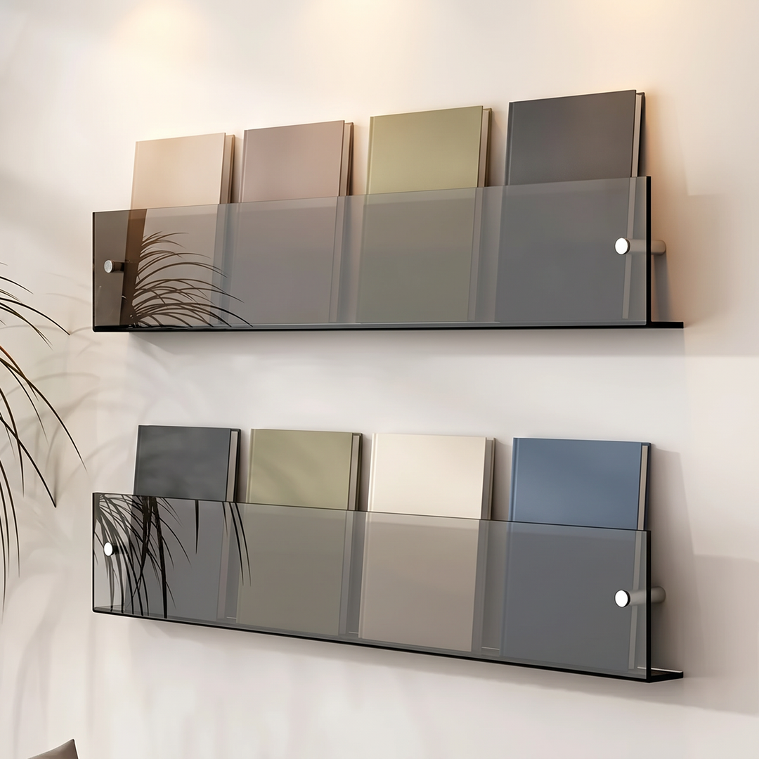 Grey acrylic wall shelves