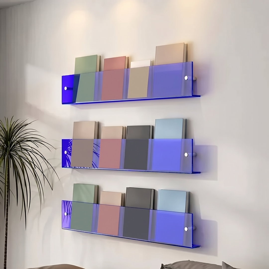 Blue acrylic wall shelves