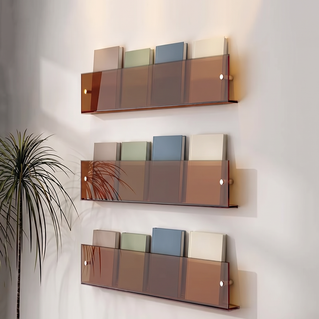 Brown acrylic wall shelves