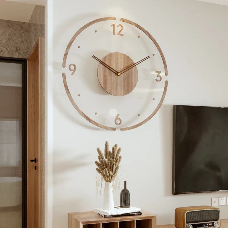 Frosted acrylic and wood silent wall clock