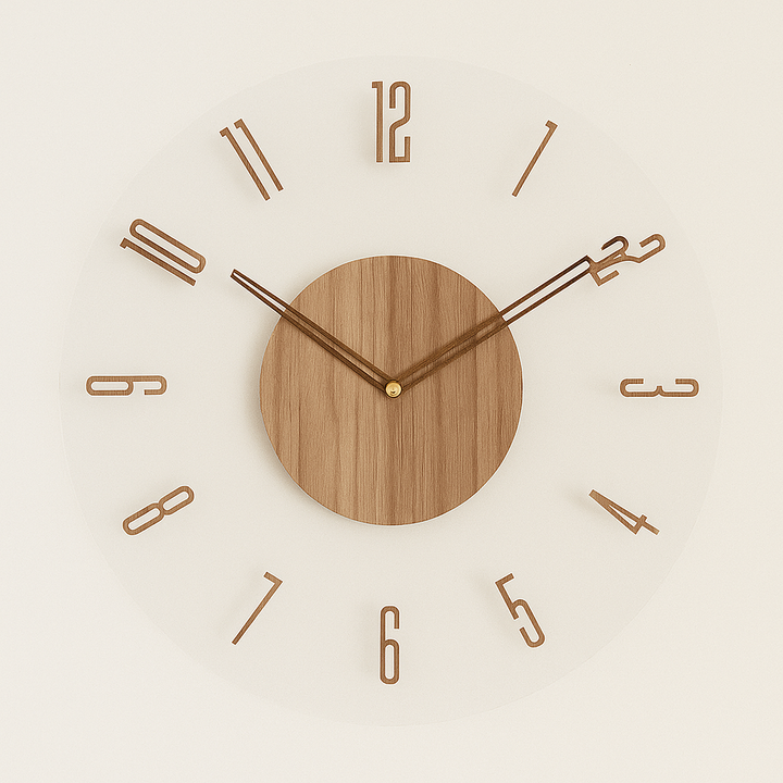 Frosted acrylic and wood silent wall clock