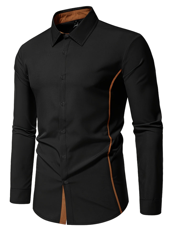 Men's Long-Sleeve Contrast-Trim Slim-Fit Summer Shirt – image 5