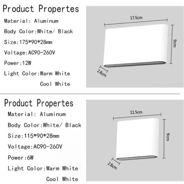 Slim Rectangular Outdoor Wall Light | Up and Down LED, Black or White