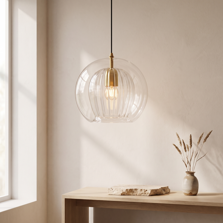 Althio Pendant Light Glass Globe Clear Amber