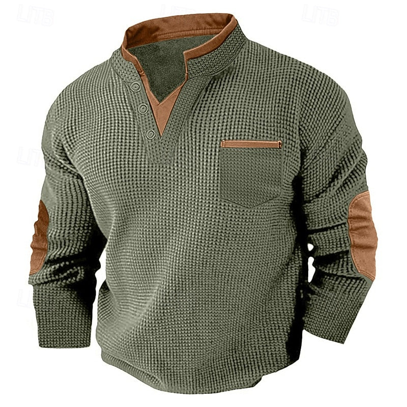 Men's Long-Sleeve Waffle-Textured Henley Summer Shirt – image 3