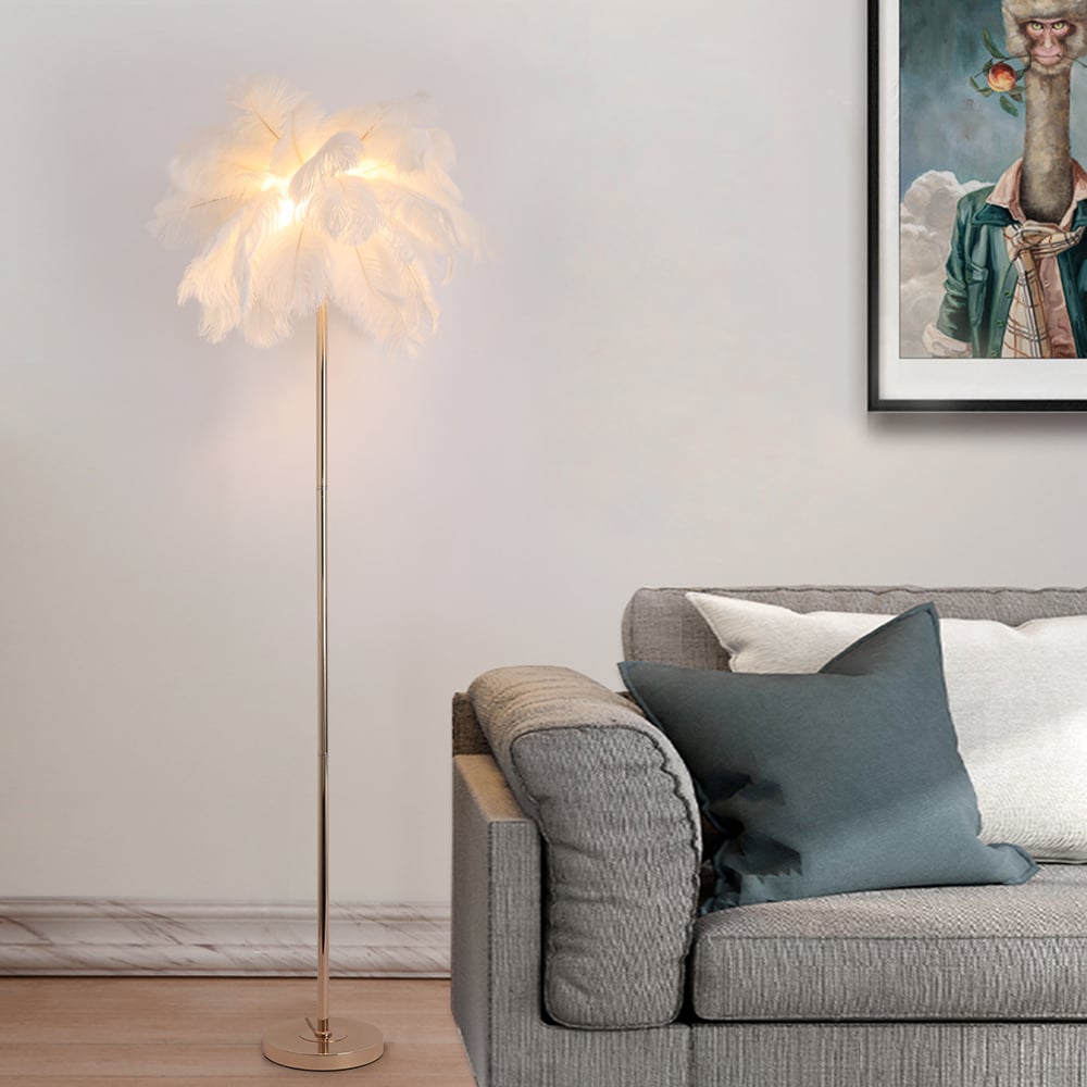 Art Deco Feather Shade Floor Lamp in Rose Gold