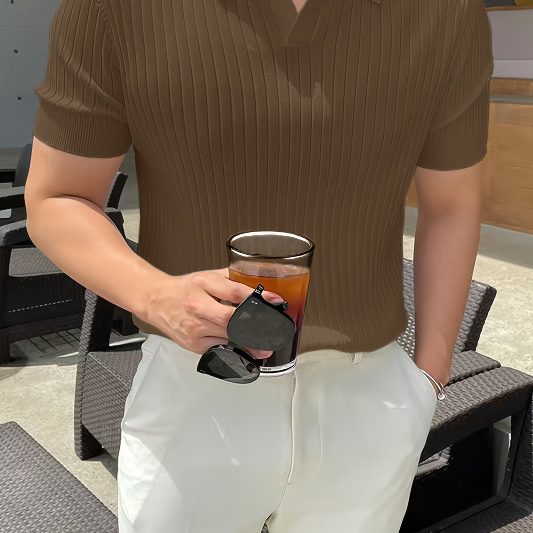 Men's Short-Sleeve Ribbed Open-Collar Summer Polo Shirt – image 3