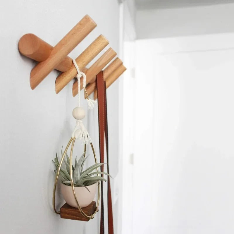 Solid Oak Peg Rack | Scandinavian, Five Angled Pegs