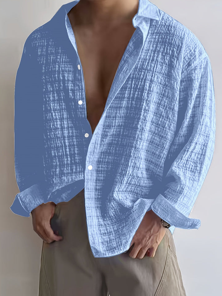 Men's Long-Sleeve Textured Summer Shirt – image 8