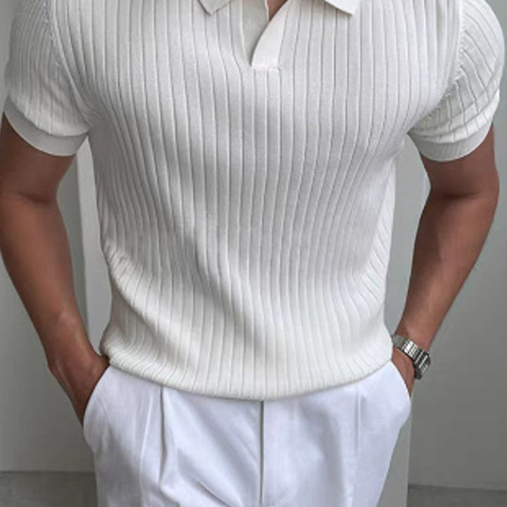 Men's Short-Sleeve Ribbed Open-Collar Summer Polo Shirt – image 6