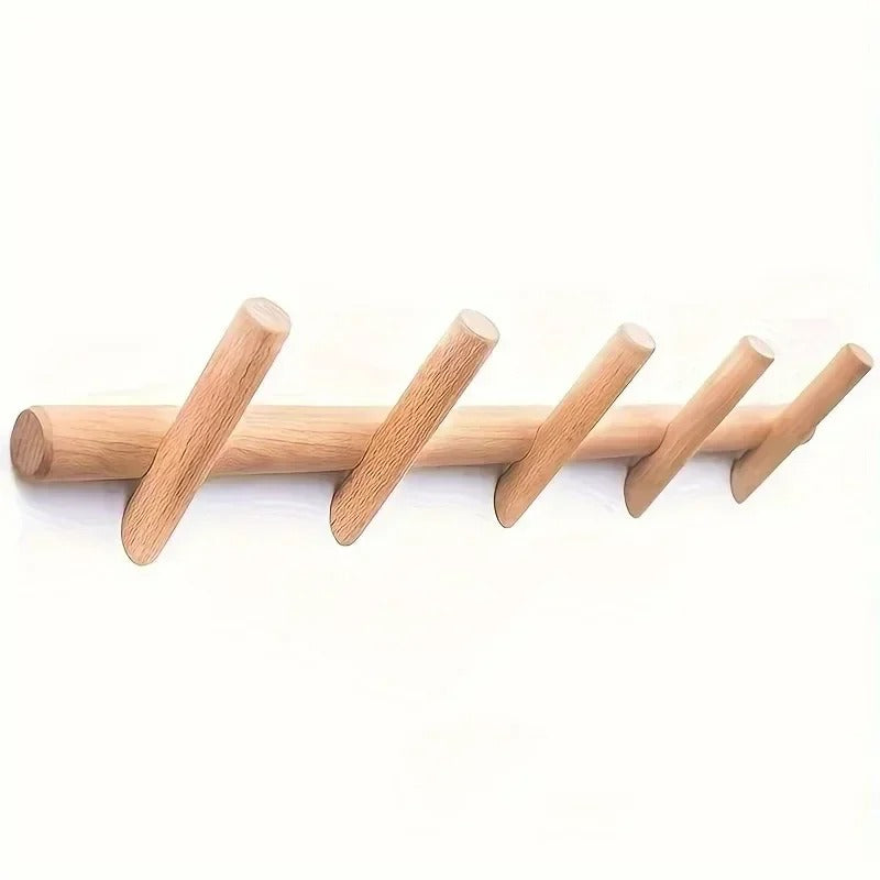 Solid Oak Peg Rack | Scandinavian, Five Angled Pegs