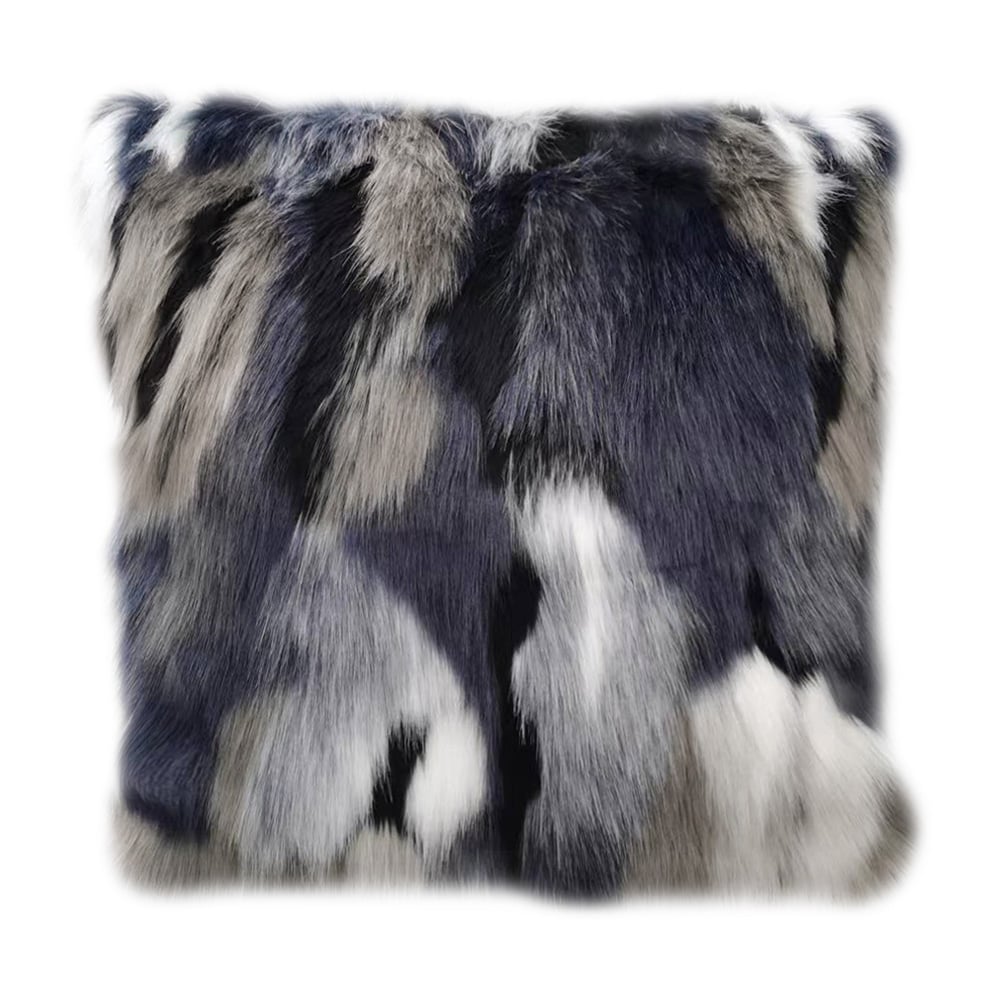 Faux Fur and Velvet Cushion Cover in Blue and Grey