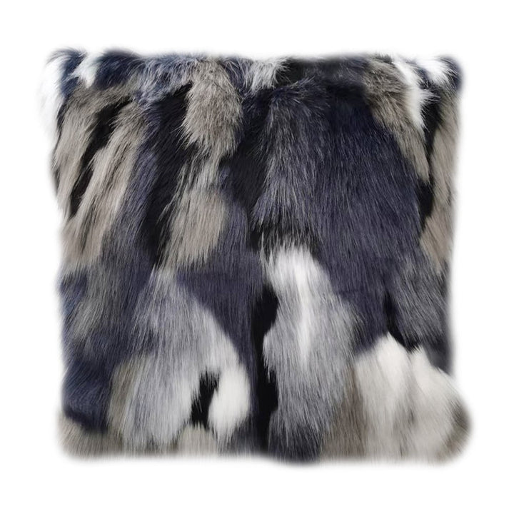 Faux Fur and Velvet Cushion Cover in Blue and Grey